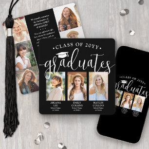 Faire-part Triple Graduation Photo Collage Black White Joint