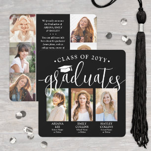 Faire-part Triple Graduation Photo Collage Black White Joint