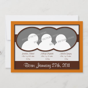 Faire-part Triplets orange Brown Annonces de naissance