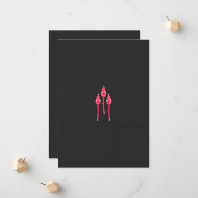 Faire-part Trois fleurs roses avec un arrière - plan noir (Devant/Arrière en situation)