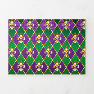 Faire-part Trois Volets Arrière - plan de bijoux Mardi Gras