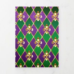 Faire-part Trois Volets Arrière - plan de bijoux Mardi Gras