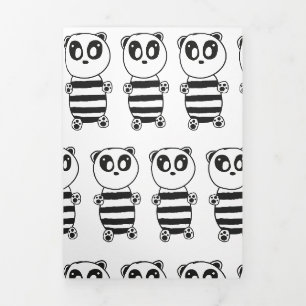 Faire-part Trois Volets Art de panda noir et blanc ludique