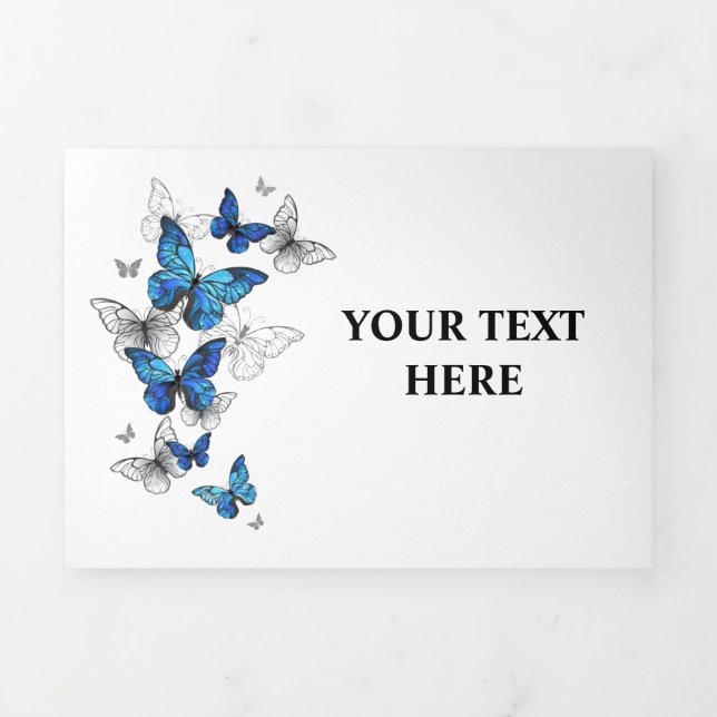 Faire-part Trois Volets Blue Flying Butterflies Morpho (Page de couverture)