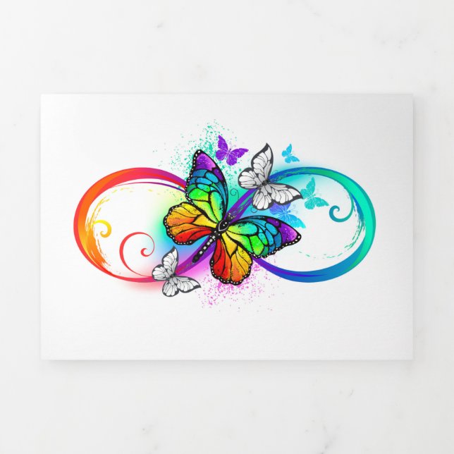 Faire-part Trois Volets Bright infinity with rainbow butterfly (Page de couverture)