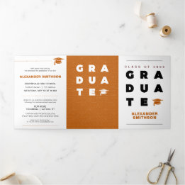 Faire-part Trois Volets Burnt Orange Bold GRADUATE Lettres & Casquette