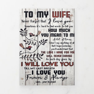 Faire-part Trois Volets Cadeau pour femme Lettre charmante à ma femme