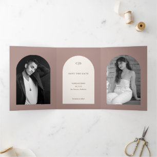 Faire-part Trois Volets Camila Taupe Arch Mariage moderne Enregistrer la d