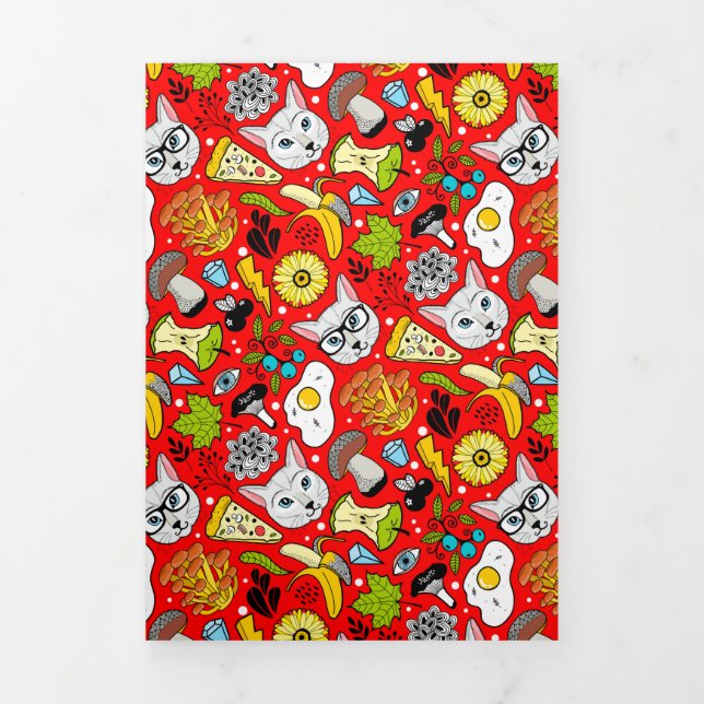 Faire-part Trois Volets Chat et oeuf sur le rouge (Page de couverture)