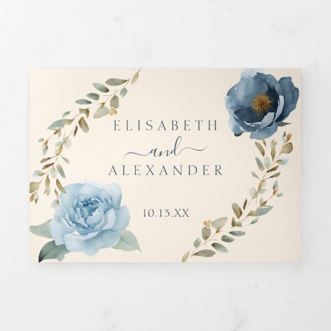 Faire-part Trois Volets Citrouille bleu de la marine chute en amour Mariag (Page de couverture)