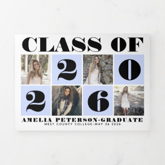 Faire-part Trois Volets Classe de typographie de 2025 photo collage bleu p