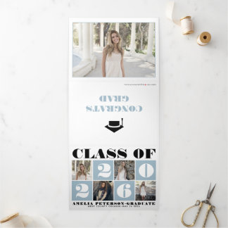 Faire-part Trois Volets Classe de typographie de 2025 photo collage bleu p