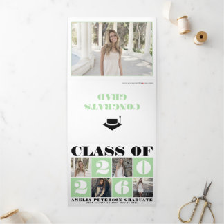 Faire-part Trois Volets Classe de typographie de 2025 photo collage menthe