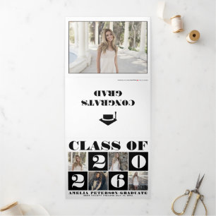 Faire-part Trois Volets Classe de typographie de 2025 photo collage noir b