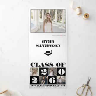 Faire-part Trois Volets Classe de typographie de 2025 photo collage noir b