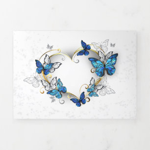 Faire-part Trois Volets Coeur bijoux avec papillons Morpho