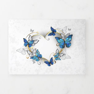 Faire-part Trois Volets Coeur bijoux avec papillons Morpho