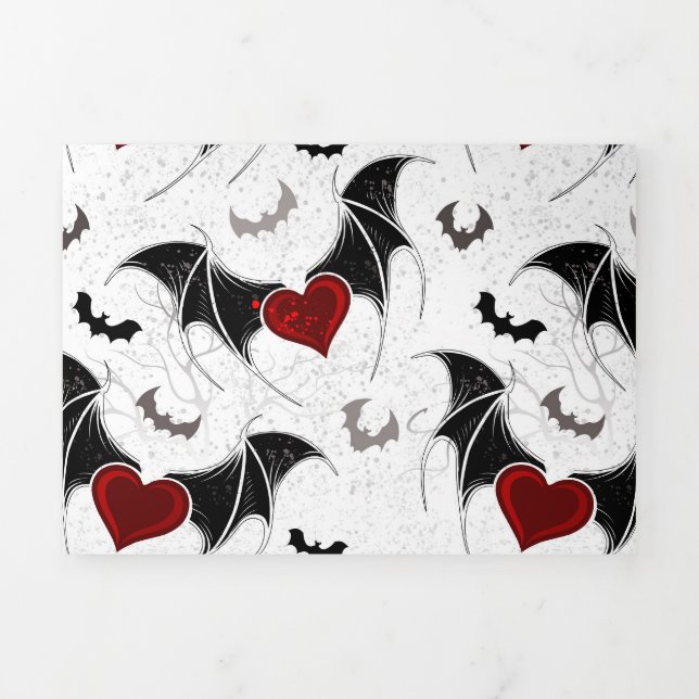 Faire-part Trois Volets Coeur d'Halloween avec ailes de chauve-souris noir (Page de couverture)