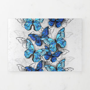 Faire-part Trois Volets Composition des White and Blue Butterflies