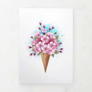 Faire-part Trois Volets Cône rose Sakura crème glacée gaufre