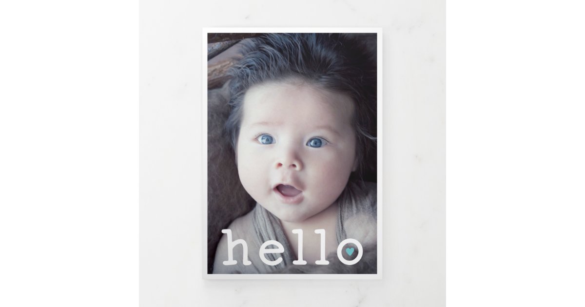 Faire Part Trois Volets Coucou Bebe De Photos Du Coeur Bleu Zazzle Fr