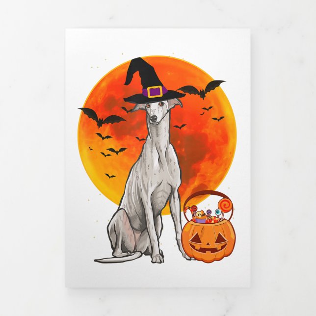 Faire-part Trois Volets Dog Halloween Greyhound Jack O Lantern Pumpkin (Page de couverture)