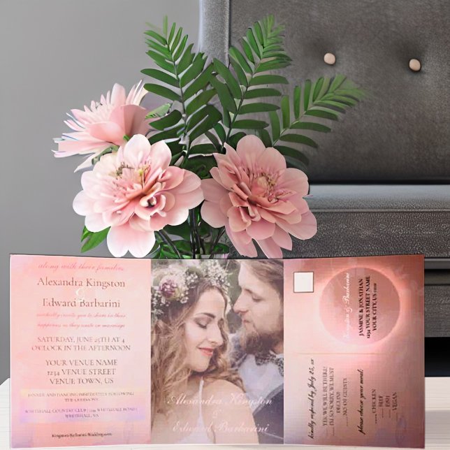 Faire-part Trois Volets Élégant Mariage sur mesure avec photo en calligrap (Créateur téléchargé)