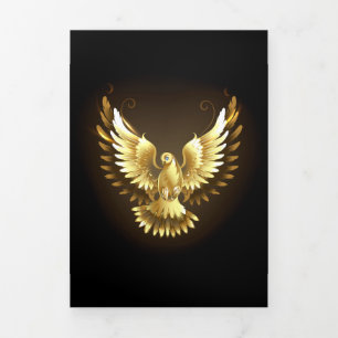 Faire-part Trois Volets Faux Gold Foil Peace Dove en noir