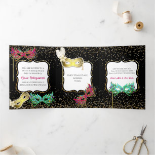 Faire-part Trois Volets Festive Sweet 16 Masquerade Ball