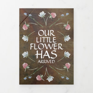 Faire-part Trois Volets Fleur sauvage Bois de chêne, 3 Photo Collage Bébé