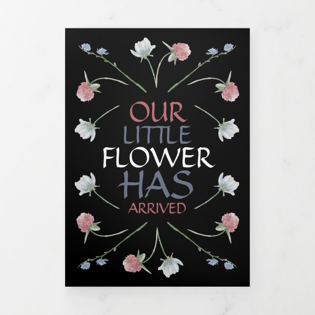 Faire-part Trois Volets Fleurs sauvages élégants, 3 Photo Collage Bébé Nai (Page de couverture)