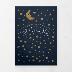 Faire-part Trois Volets Gold Moon and Stars, 3 Photo Collage Bébé Naissanc