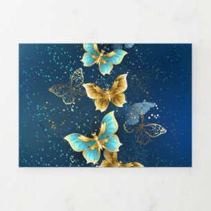 Faire-part Trois Volets Golden butterflies