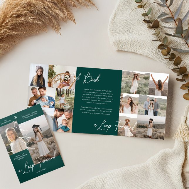 Faire-part Trois Volets Graduation Party Alors & Maintenant Grad Photo Col (Graduation Party Then & Now Grad Photo Collage Tri-Fold Announcement (Inside & Cover))