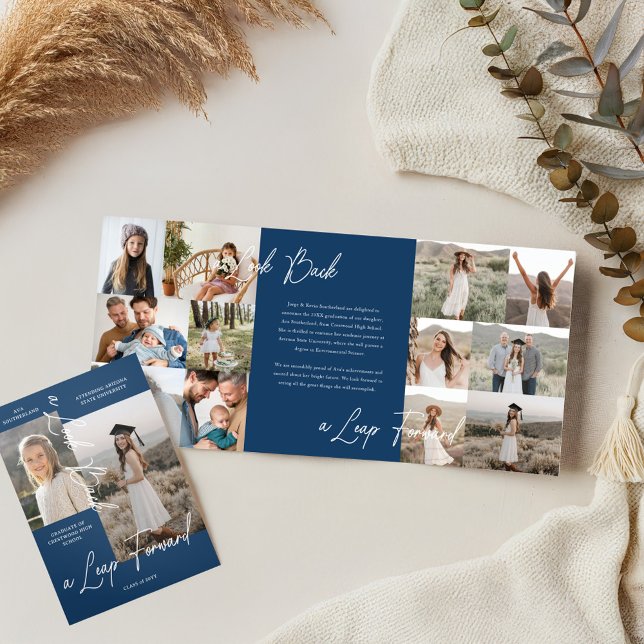 Faire-part Trois Volets Graduation Party Alors & Maintenant Grad Photo Col (Graduation Party Then & Now Grad Photo Collage Tri-Fold Announcement (Inside & Cover))