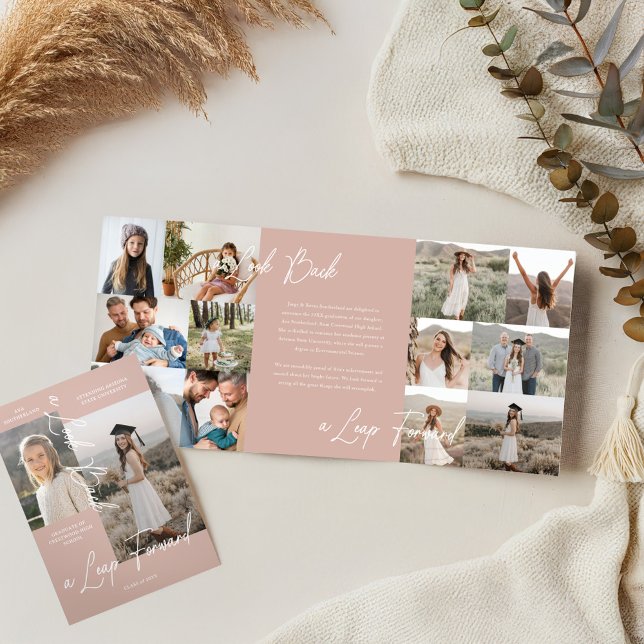 Faire-part Trois Volets Graduation Party Alors & Maintenant Grad Photo Col (Graduation Party Then & Now Grad Photo Collage Tri-Fold Announcement (Inside & Cover))