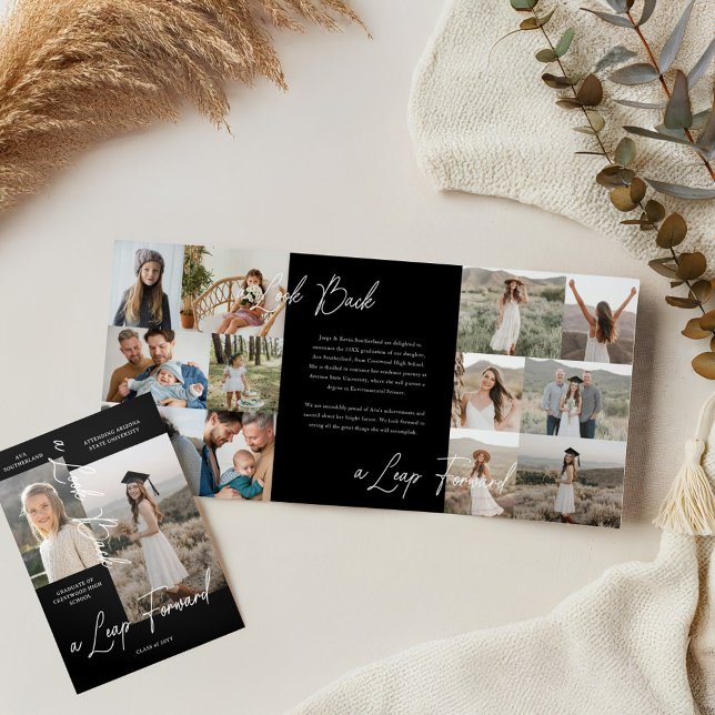 Faire-part Trois Volets Graduation Party Alors & Maintenant Grad Photo Col (Graduation Party Then & Now Grad Photo Collage Tri-Fold Announcement (Inside & Cover))