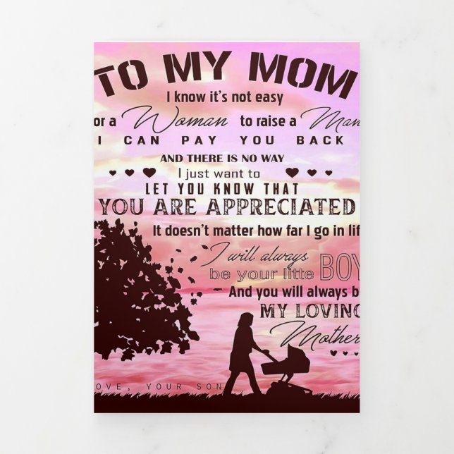 Faire-part Trois Volets Lettre à ma mère | Lettre à la famille (Page de couverture)