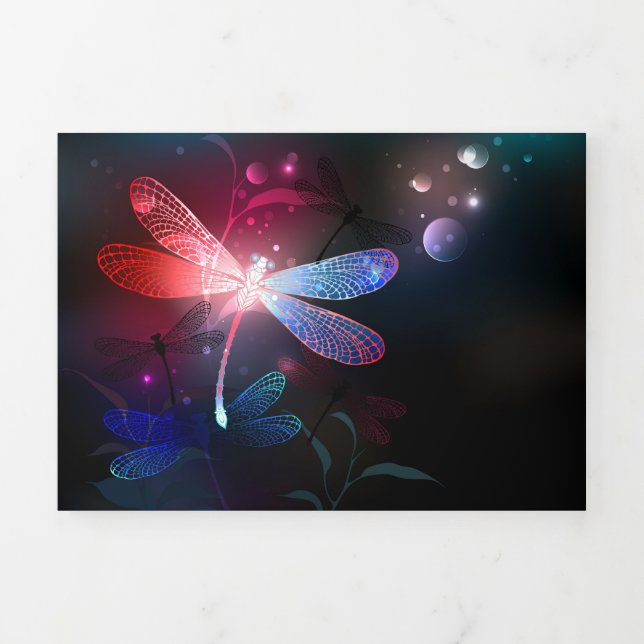 Faire-part Trois Volets libellule rouge brillante (Page de couverture)