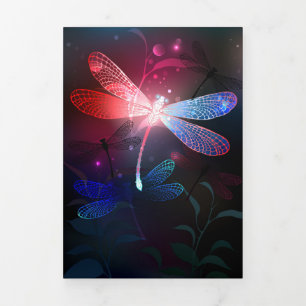 Faire-part Trois Volets libellule rouge brillante