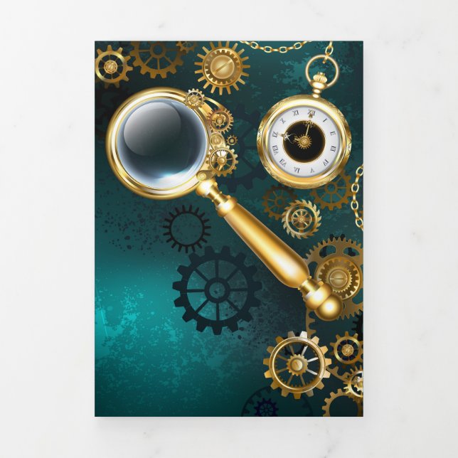 Faire-part Trois Volets Loupe en style Steampunk (Page de couverture)