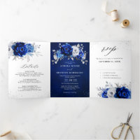 Mariage Floral Bleu Royal Blanc Métallisé Argent