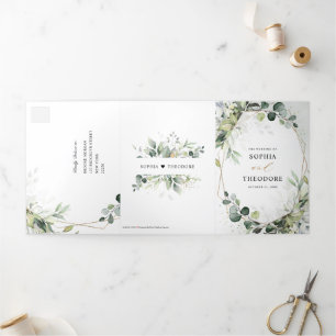 Faire-part Trois Volets Mariage géométrique moderne à la sauge d'eucalyptu