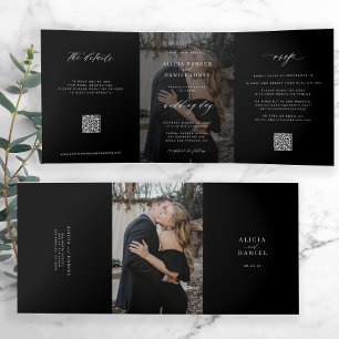 Faire-part Trois Volets Mariage noir minimaliste photo moderne tout en un