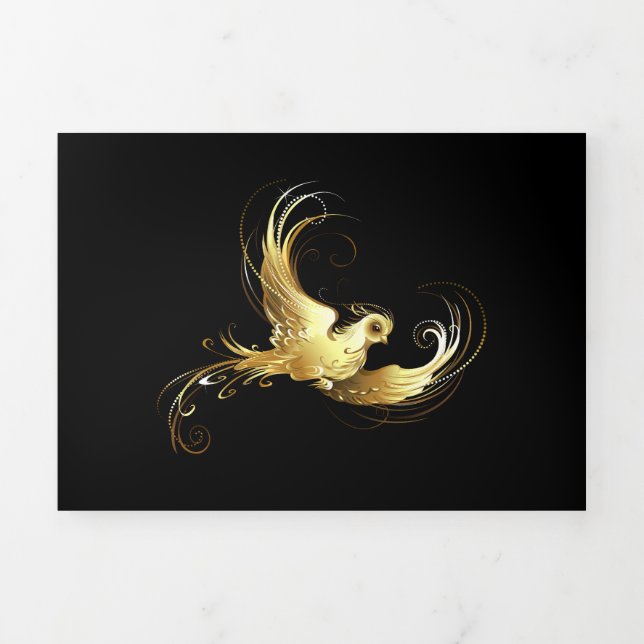 Faire-part Trois Volets Oiseau d'or sur Arrière - plan noir (Page de couverture)