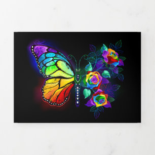 Faire-part Trois Volets Papillon arc-en-ciel