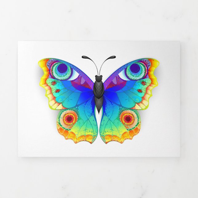 Faire-part Trois Volets Papillon Paon Arc-en-Ciel (Page de couverture)