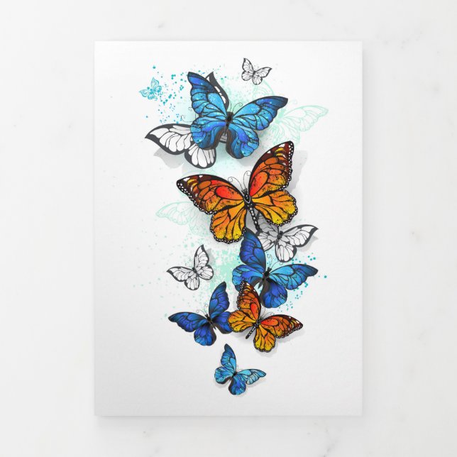 Faire-part Trois Volets Papillons volants Morpho et Monarch (Page de couverture)