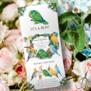 Faire-part Trois Volets Parrots tropicaux verdoyants Baby shower exotique 