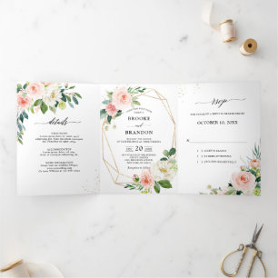 Faire-part Trois Volets Pastel Blush Joli Mariage floral rose